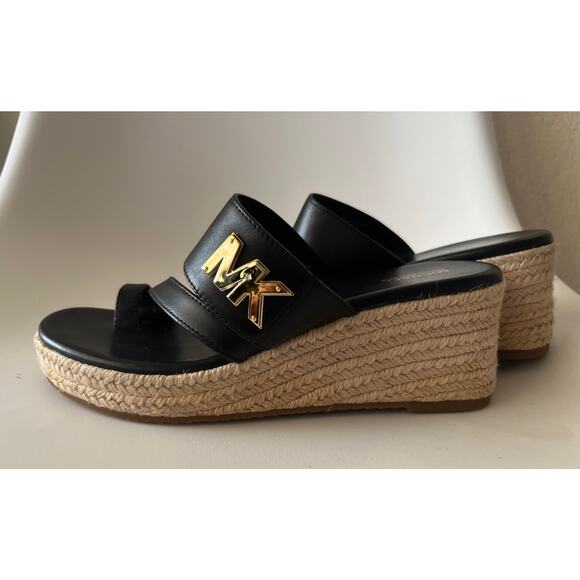 Michael Kors Sidney Espadrille Wedge Sandals Women’s US 7 Black -Worn 1x In Home - Picture 9 of 14